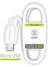 CABLE BASIK USB-A A MICRO-USB 1 MT 2,4A BLANCO