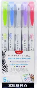 Rotulador Zebra Mildliner 2 Puntas Pincel 5 Colore