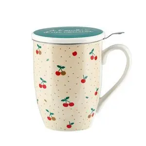 Taza Porcelana con Infusor y Tapa Cerezas 38 Cl