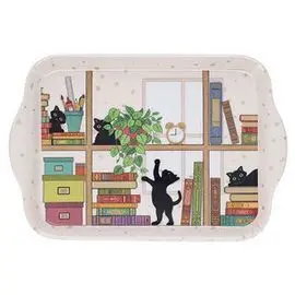 Bandeja Melanina Rectangular Gato Libros