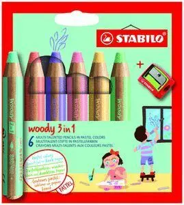 Lapiz Stabilo Woody 3 en 1 Pastel 6 Colores + Saca