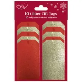 Set 10 Etiquetas Regalo Purpurina Rojo Oro