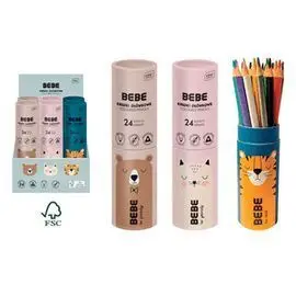 Expositor 6 Tubos Carton con 24 Lapices de Colores