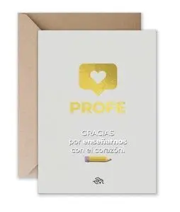 Tarjeta A5 con Stamping en Dorado - Profe, Gracias