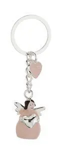 Llavero Plateado Angel Rosa con Corazon