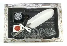 Set Pluma Blanca + Tintero con Soprte