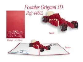 Postal 3D Origami Coche Carreras