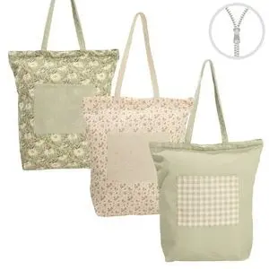 Bolsa Algodon con Cremallera y Bolsillo Verde Surt
