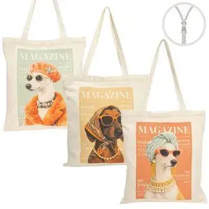 Bolsa Algodon con Cremallera Perros Magazine Surti