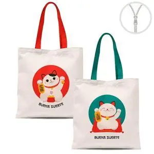 Bolsa Algodon con Cremallera Gato de la Suerte Sur