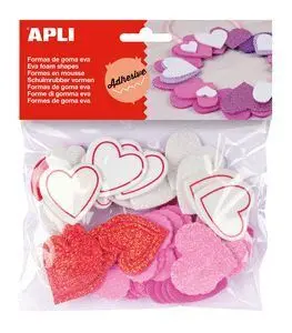 Corazones Purpurina Goma Eva Adhesivas 52 Unidades