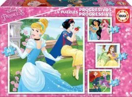 Princesas Disney 4 Puzzles Progresivos 12,16,20,25 Piezas