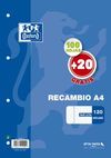 RECAMBIO A4 100+20 90GR 4 TALADROS CUADRO 4MM OXFO