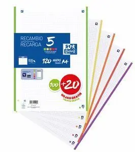 Recambio A4 100H Cuadro 5Mm Banda 5 Color 100+20H