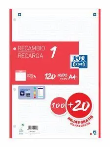 Recambio A4 100+20 Hojas 5X5 Rojo 90Grs