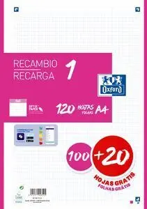 Recambio Oxford A4 5X5 100+20H Fucsia