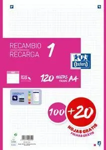 Recambio Oxford A4 5X5 100+20H Fucsia