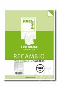 Recambio A4 100H 100Gr Cuadro 4Mm 4 Taladros con M