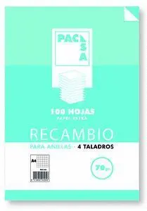 Recambio A4 100H 70Gr Cuadro 4Mm 4 Taladros