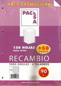 Recambio A4 Cuadro 4Mm 90Gr 150+50H Pack Promocion