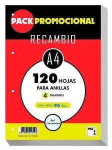 Recambio A4 100+20H 90Grms Cuadro 4Mm