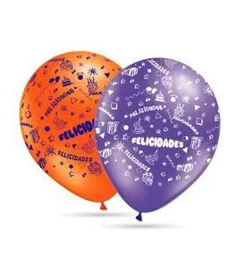 Globo 30Cm 10 Unidades Dibujo Felicidades