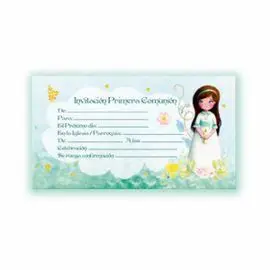 Invitacion Blister 10 con Sobre Comunion Niña Paja