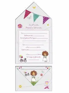 Invitacion Blister 10 Sobre Comunion Niña Biciclet