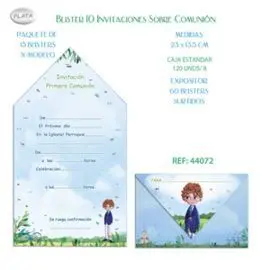 Blister 10 Invitaciones Sobre Comunion Niño Bici