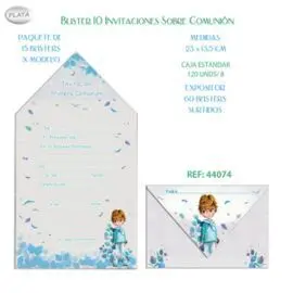 Blister 10 Invitaciones Sobre Comunion Niño Hojas