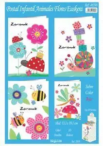 Postal Infantil Animales Flores Euskera 48 Unidade