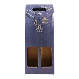 Botellero Doble Carton Navidad Azul