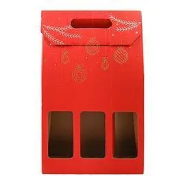 Botellero Triple Carton Navidad Rojo
