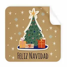 Rollo 250 Etiquetas Cuadradas Navidad Arbol