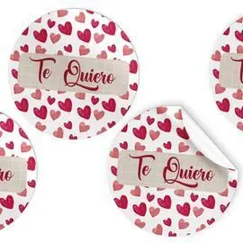 Rollo 250 Etiquetas Redondas Corazones te Quiero e