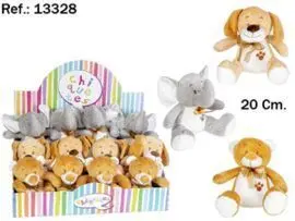 Expositor 12 Peluches Elefante Perro y Oso 20Cm Su