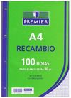 RECAMBIO A4 100H 90GR 4 TALADROS CUADRO 4MM PREMIE