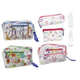 Set 3 Neceser Pvc Estampado+ 2 Botes