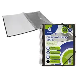 Carpeta Pp Espiral 20 Fundas Negro