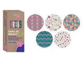 Expositor 50 Rollo Papel de Regalo Kraft Flores 70