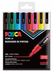 Marcadores Uni Posca Pc3M Estuche 8 Colores Basico
