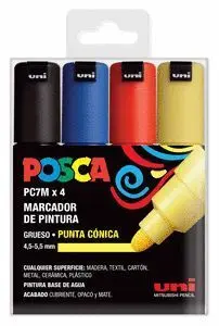 Marcadores Uni Posca Pc7M Estuche 4 Colores Basico