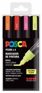 Marcadores Uni Posca Pc5M Estuche 4 Colores Fluor