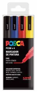 Marcadores Uni Posca Pc3M Estuche 4 Colores Basico