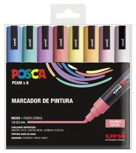 Marcador Uni Posca Pc-5M Estuche 8 Colores Pastel