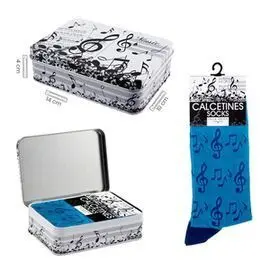 Lata con Calcetines Azules con Dibujos de Notas Mu