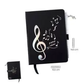 Bloc Negro Plata Musica con Boligrafo