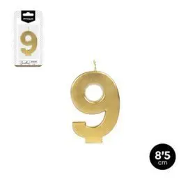 Vela Numero 9 Oro Metalizado 8,5Cm