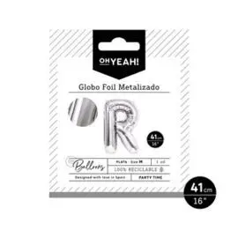 Globo Poliamida Letra R 41Cm-16 Plata Metalizado 1