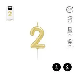 Vela Cera Numero 2 Oro 6 cm